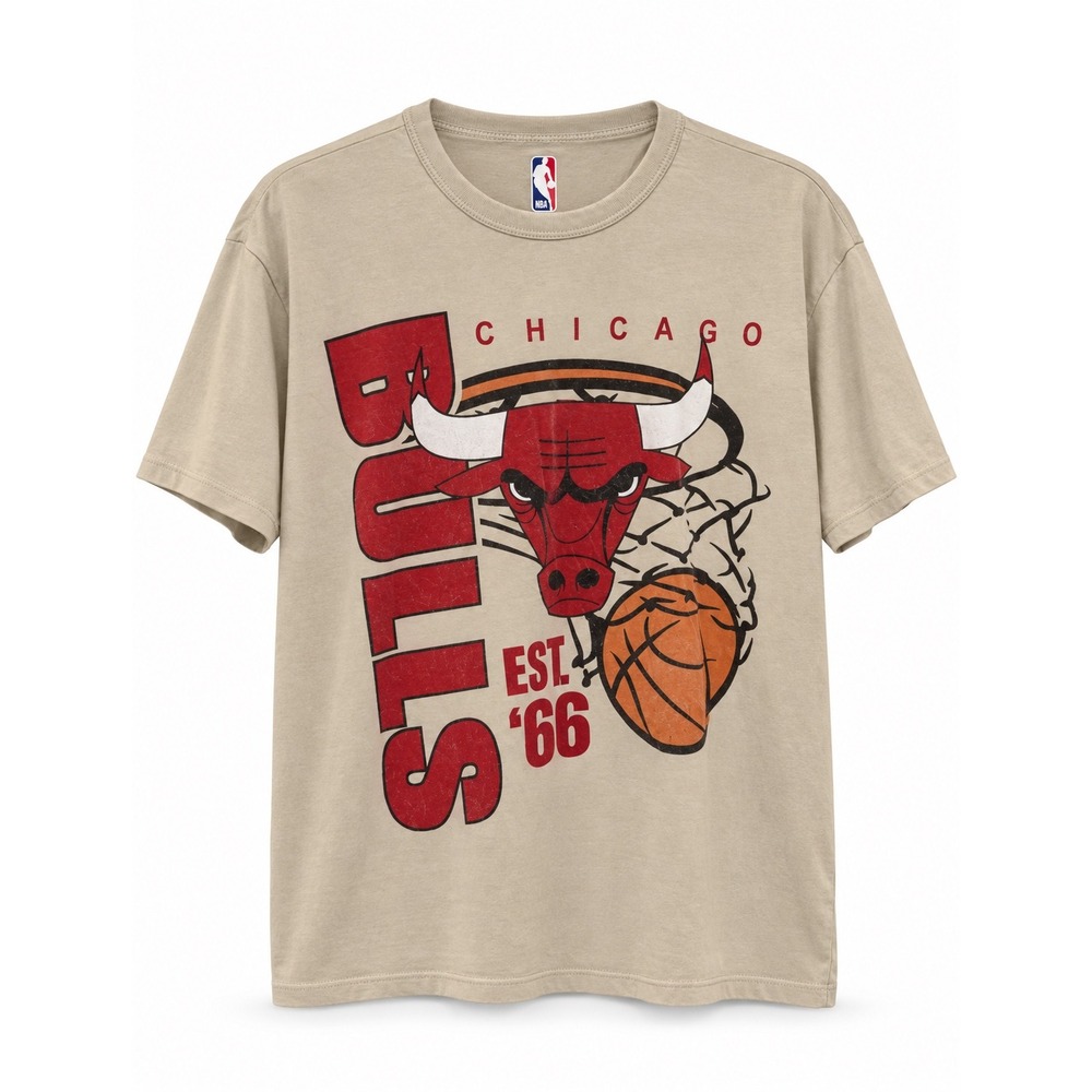 NBA Chicago Bulls Graphic T-Shirt Tan Est 1966 Mens Medium Basketball Tee
